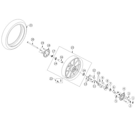 Despiece MOTO 5 (RUEDA TRASERA)