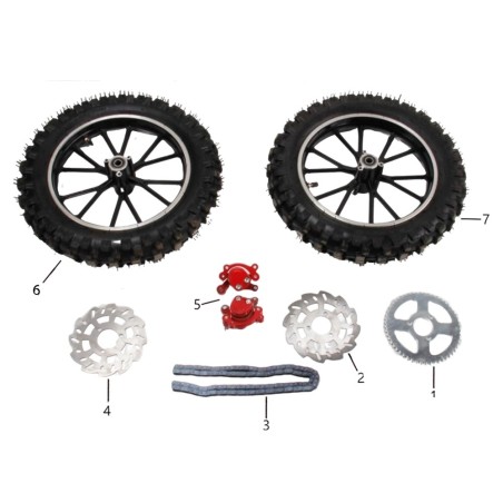 Despiece Minicross 50cc (RUEDAS, FRENOS Y TRANSMISIÓN)