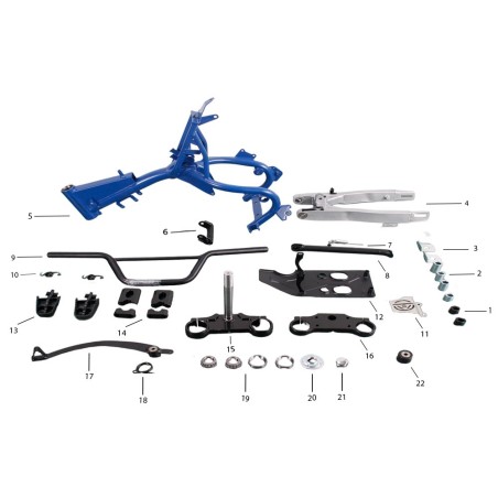 Despiece Junior 110 (CHASIS, BASCULANTE, MANILLAR, ESTRIBERAS Y PALANCA FRENO)